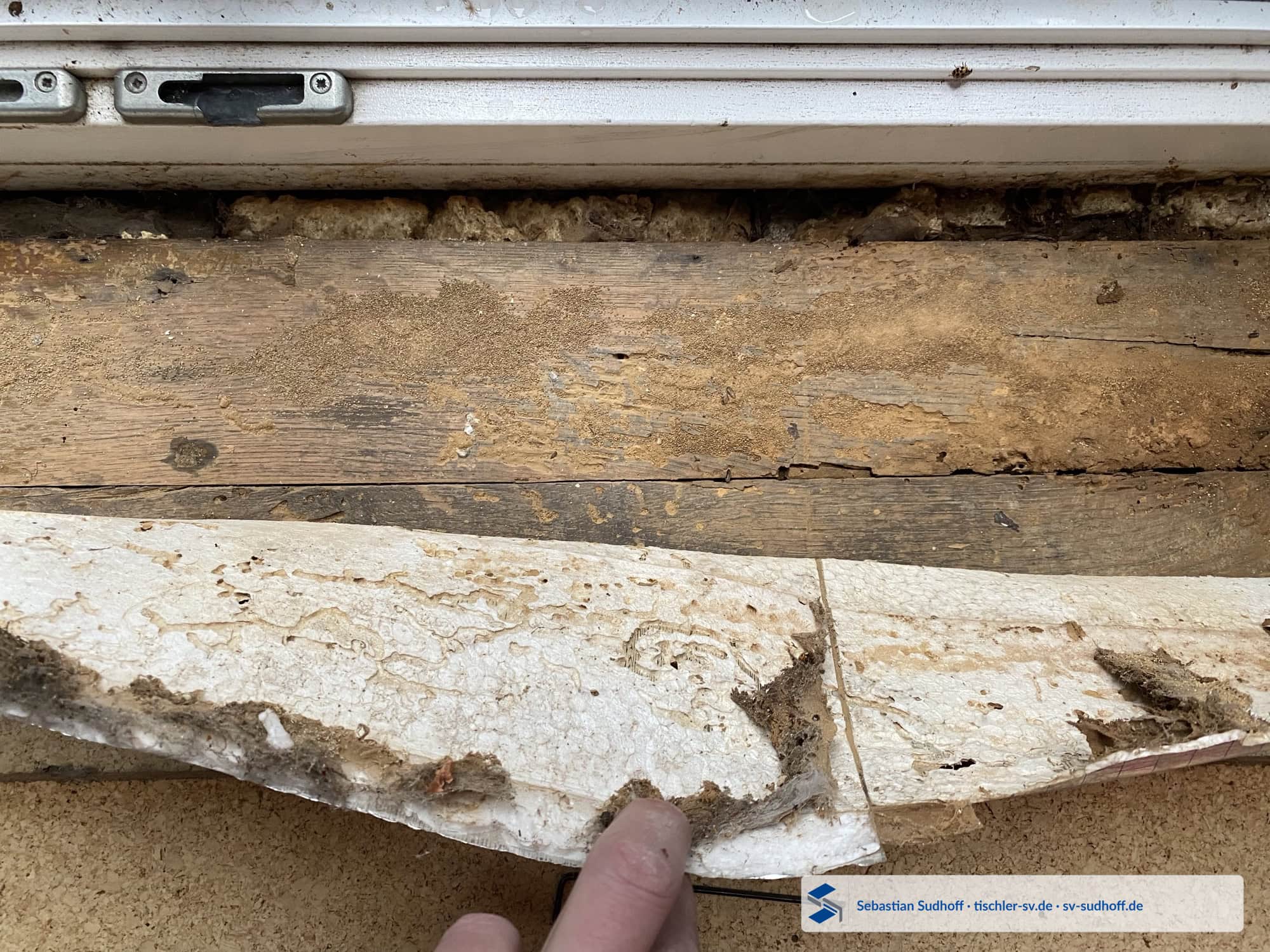 Geöffneter Randbereich des Bodenaufbaus mit historischem Eichenboden